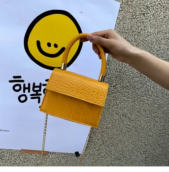 

Handle Mini Design Small Square Bag 2020 Fashion PU Leather Women's Handbag Crocodile Pattern Chain Shoulder Messenger Bags