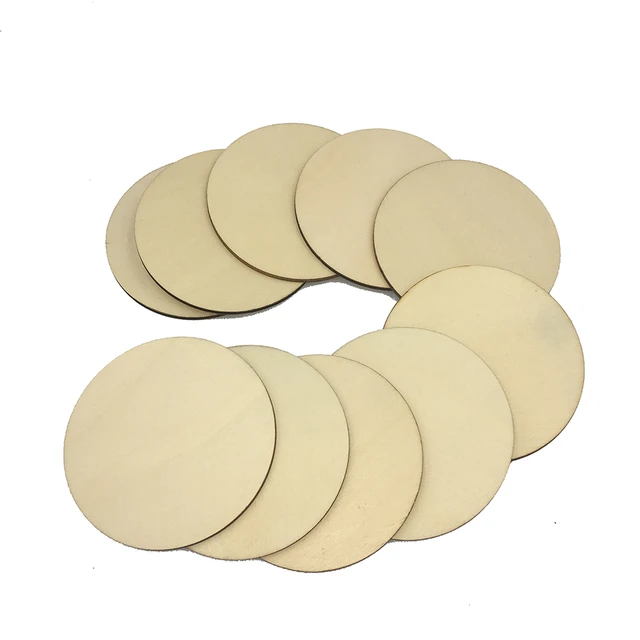 10pcs Round Disc Unfinished Wood Circle Wood Pieces Wooden Cutouts  Ornaments for Craft Supplies Decoration