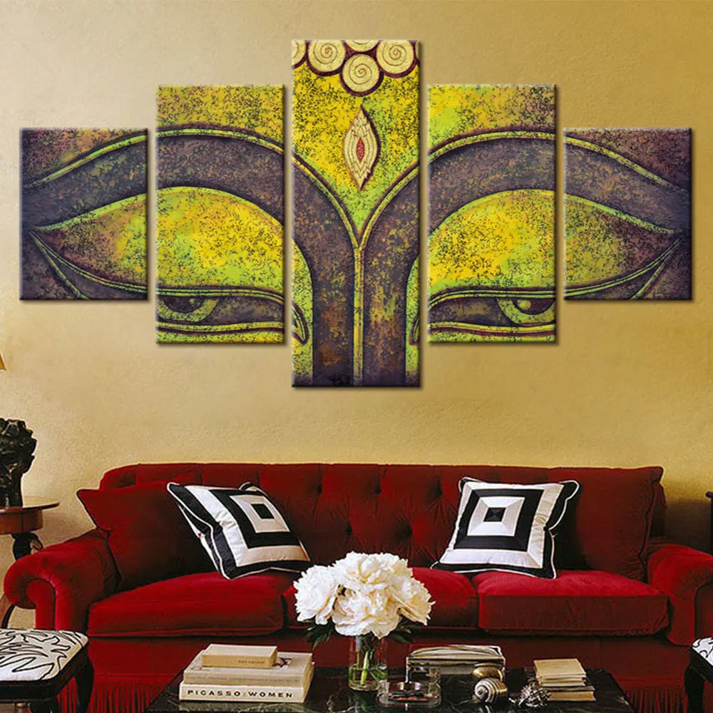 

Artsailing 5 Panel Print Wall Picture Buddha Head Meditation Poster Statue Canvas Buddhism Painting Home Decor For Living Room