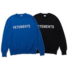 

Black Blue Vetements Sweater White VETEMENTS Letters Logo Printed Chunky Sweater Men Women High Quality Back Collar Mark Pullove