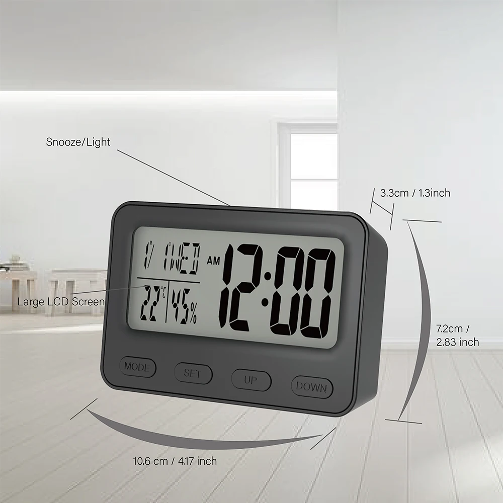 Electronic kids bedside wake up alarm clock digital LCD desk clock with indoor thermometer and hygrometer calendar and snooze lcd digital clock digital desk clock digital table clock