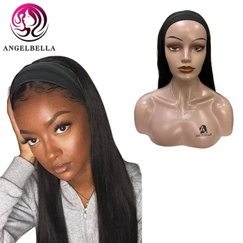 

Angelbella 24 26 28 30 Human Hair Wig With Headband Straight Headband Wigs Natural Color Machine Made Non-Lace Wigs