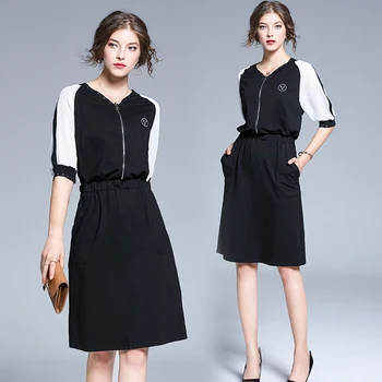 

Korean 2019 Loose Casual Dresses Sexy Open Side Split Brief Summer Dress A-line Zip Patchwork Vintage Women Dresses