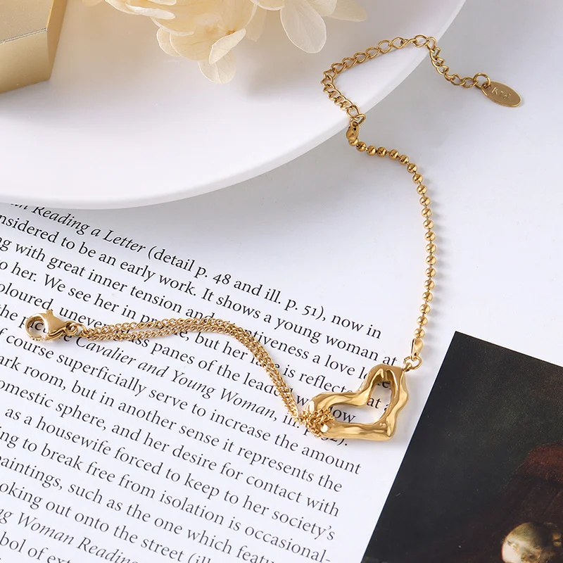 Geometric Splicing Chain Peach Heart Design Bracelet Simple Stainless Steel Love For Women's Punk Korean Accessories Jewelry | Украшения