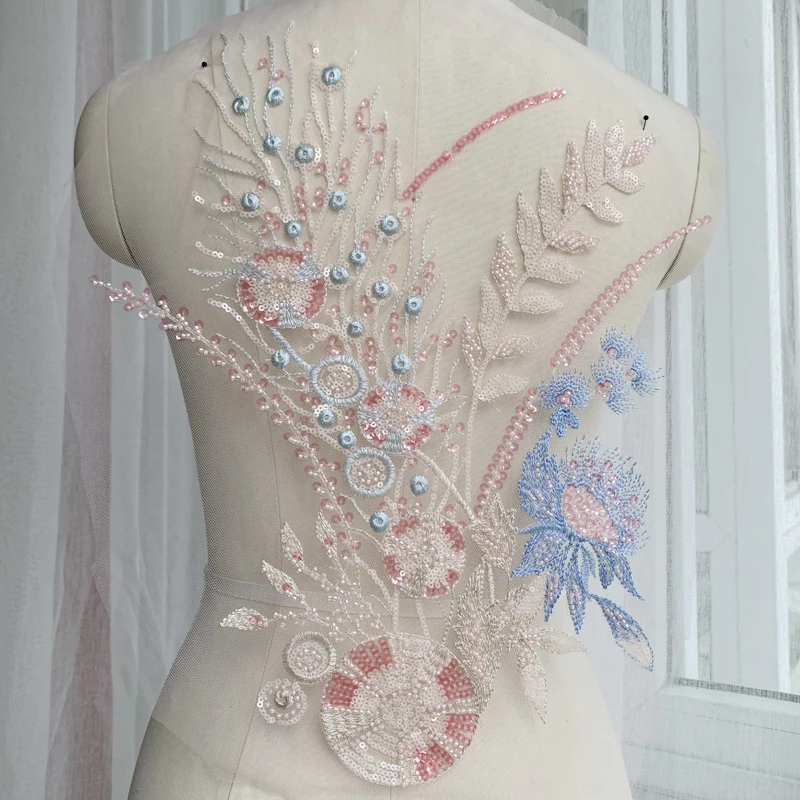 

Colored Sequins Beaded Lace Flower Patch Applique Fabric Dance Costume Dress Decoration DIY Accessories RS2573