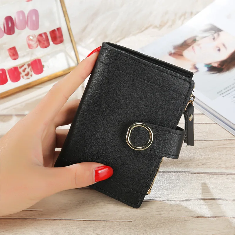 

Wallet Women 2020 Lady Short Women Wallets Black Red Color Mini Money Purses Small Fold PU Leather Female Coin Purse Card Holder