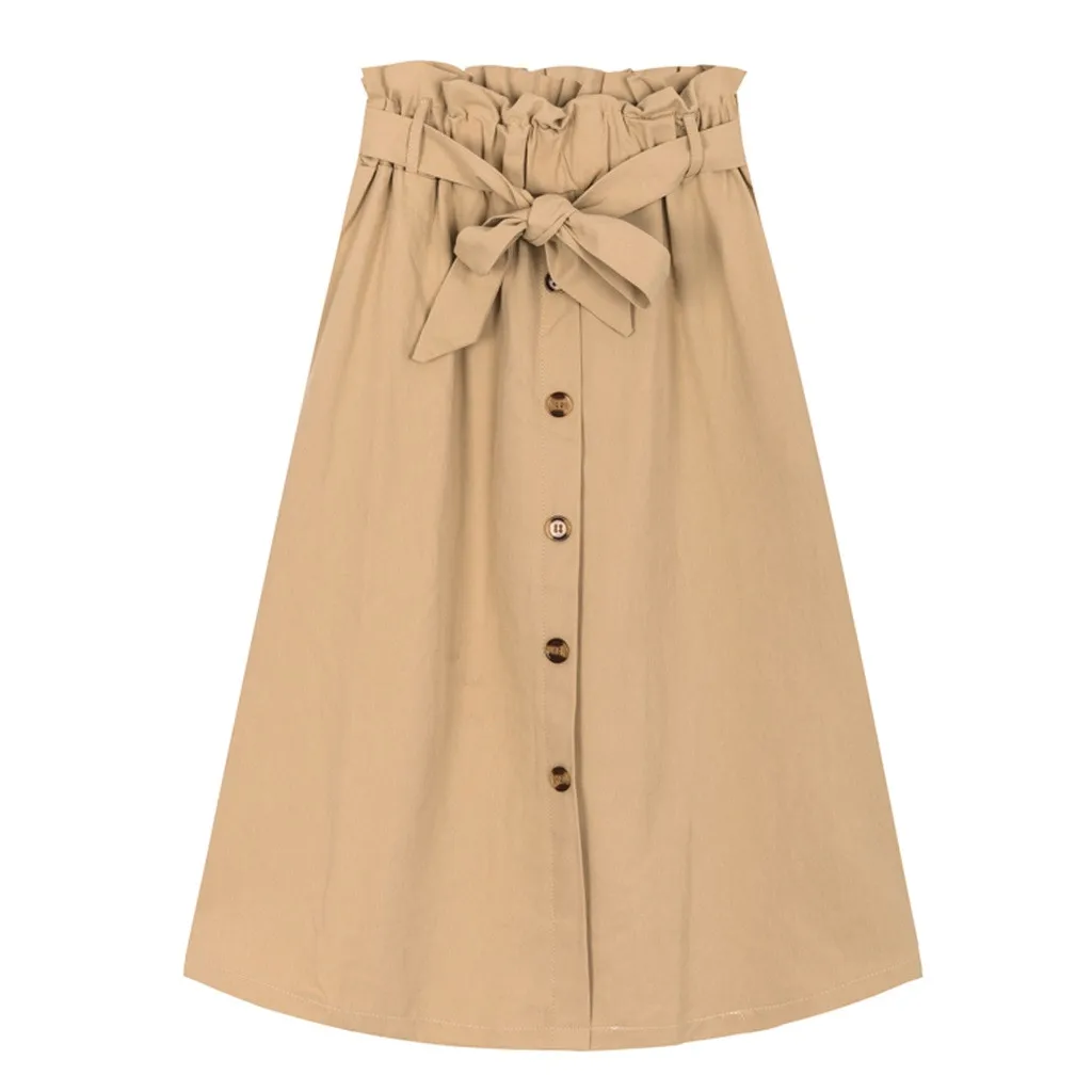 Кнопка миди юбка Женская Весенняя Повседневное элегантные Высокая талия юбка с карманами в Корейском стиле тертая хлопковая льняная юбка-трапеция Faldas
