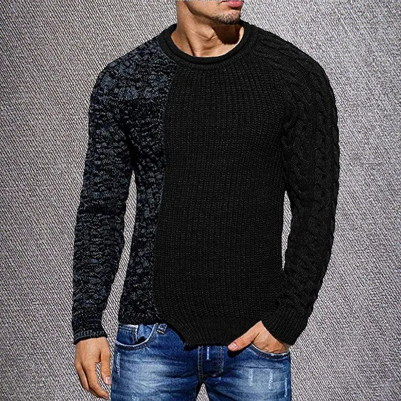 MoneRffi модный осенний мужской свитер, модный круглый вырез, цвет, длинный рукав, дикий пуловер, тонкий лоскутный свитер для мужчин