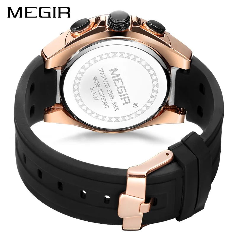 MEGIR для мужчин s часы лучший бренд класса люкс силиконовые спортивные часы для мужчин Relogio Masculino розовое золото хронограф наручные часы Мужские часы