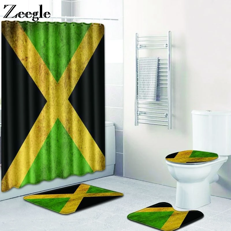 Zeegle Shower Curtain Anti Slip Bath Mat Set Waterproof Bathroom Curtain Absorbent Toilet Pedestal Rug Flannel Soft Toilet Set