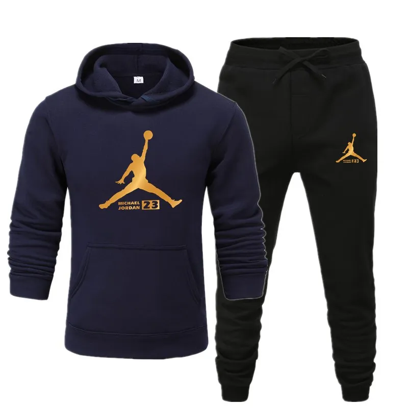 navy-black Брендовый спортивный костюм, мужское термобелье, мужские спортивные комплекты, флисовая Толстая Толстовка с капюшоном+ штаны, спортивный костюм, Malechandal hombre - Цвет: navy-black