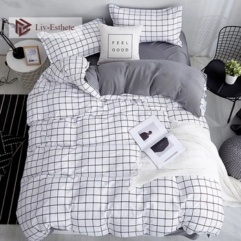 

Fashion Classic Black Grid Bedding Set Double Queen King Bed Linen Soft Duvet Cover Pillowcase Flat Sheet for Adult