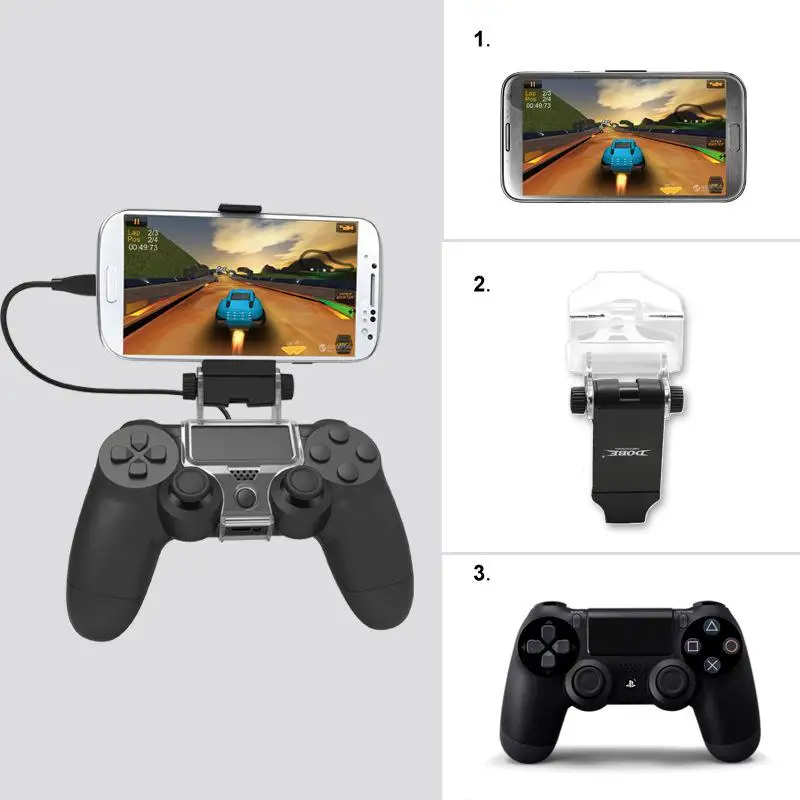 

DSstyles PS4 Slim Smart Handle Clip Cell Mobile Phone Clamp Holder with OTG Cable for Playstation 4 Controller Black