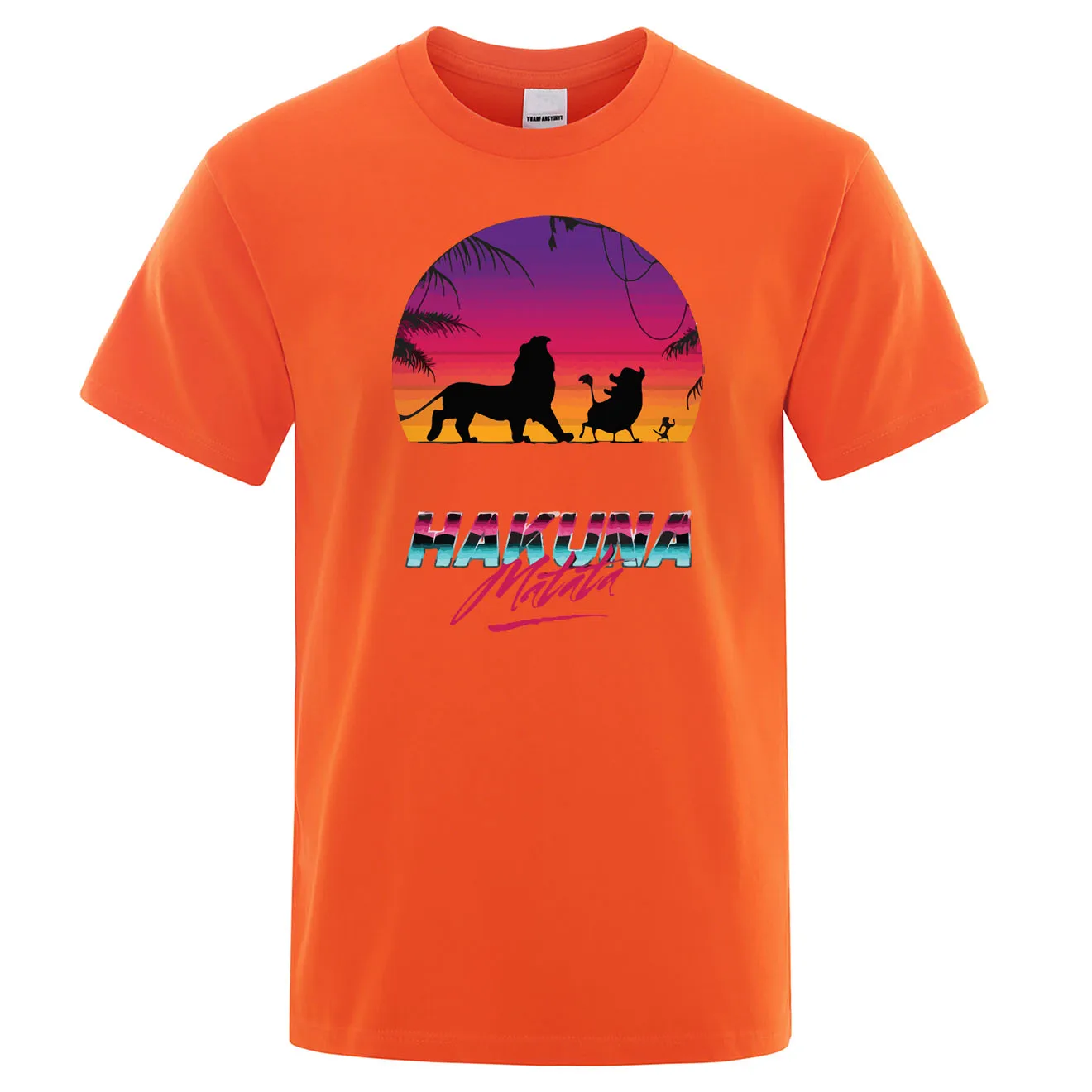 Футболка с принтом короля льва Симбы из мультфильма Hakuna Matata, летняя модная мужская футболка, крутая хлопковая футболка, повседневные мужские топы - Цвет: orange 6