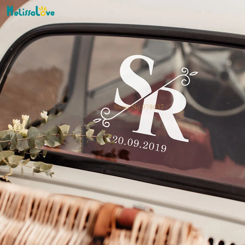 Description Picture 3 of itemSplit Monogram Wedding Car Window Decal Initial And Date Wedding Reception Party Sign Welcome Removable Vinyl Stickers BA344