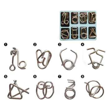 

16 Pcs Metal Wire Puzzles Toy IQ Test Brain Teaser Game Magic Ring Kids Gift K92D