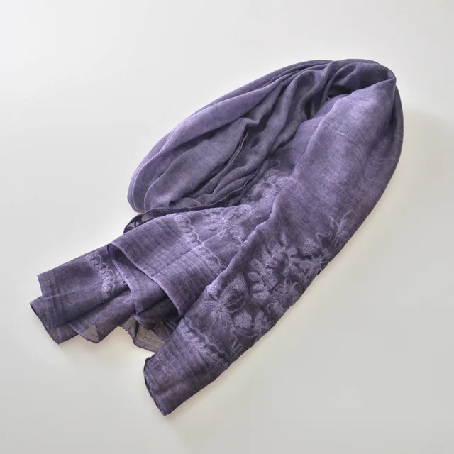 purple Новейшая Женская шаль из хлопка с цветочной вышивкой, шаль из пашмины, женский модный зимний шарф, шаль для хиджаба, мусульманская шаль - Цвет: purple
