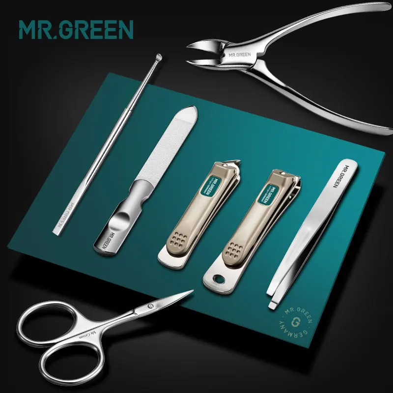 Cena MR. zielony 7 w 1 zestaw do Manicure ze stali nierdzewnej obcinacz do paznokci naskórka narzędzia do Manicure zestaw narzędzi obcinacz do paznokci zestaw do pielęgnacji paznokci zestaw do pielęgnacji