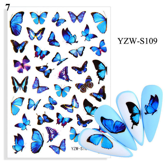 Flower Leaves Self Adhesive Sliders Beauty Nail Foils Blue & Black Summer Art Nail Stickers 3d Decals New 2021