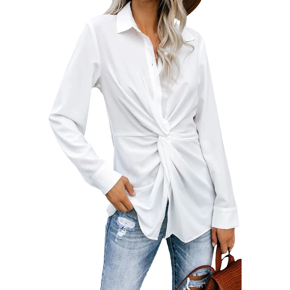 

Women's Clothing Blouse Casual Solid Color Long Sleeve Suit Collar Kink Single Breasted Shirt Ladies Fashion Top