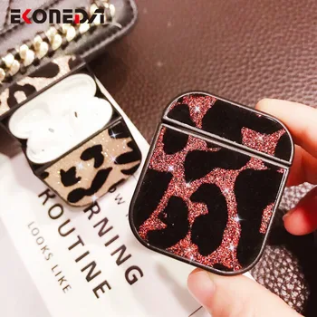 

EKONEDA Luxury Leopard Print Case For Airpods Case Bling Glitter Protective Cover For Airpods 2 Earphone Cases