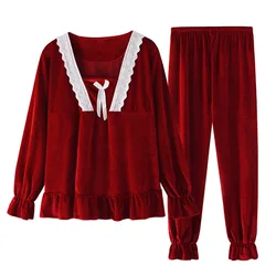 Fdfklak Net Red Fleece Pajamas Women Fashion Spring Autumn Winter Sleepwear Pijamas Set Long Sleeve Ladie's Casual Home Suit