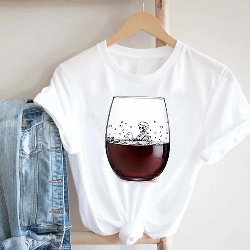 Women Printing Clothing Wine Lady Short Sleeve Casual 90s Cartoon Fashion Clothes Print Tee Top Tshirt Female Graphic T-shirt