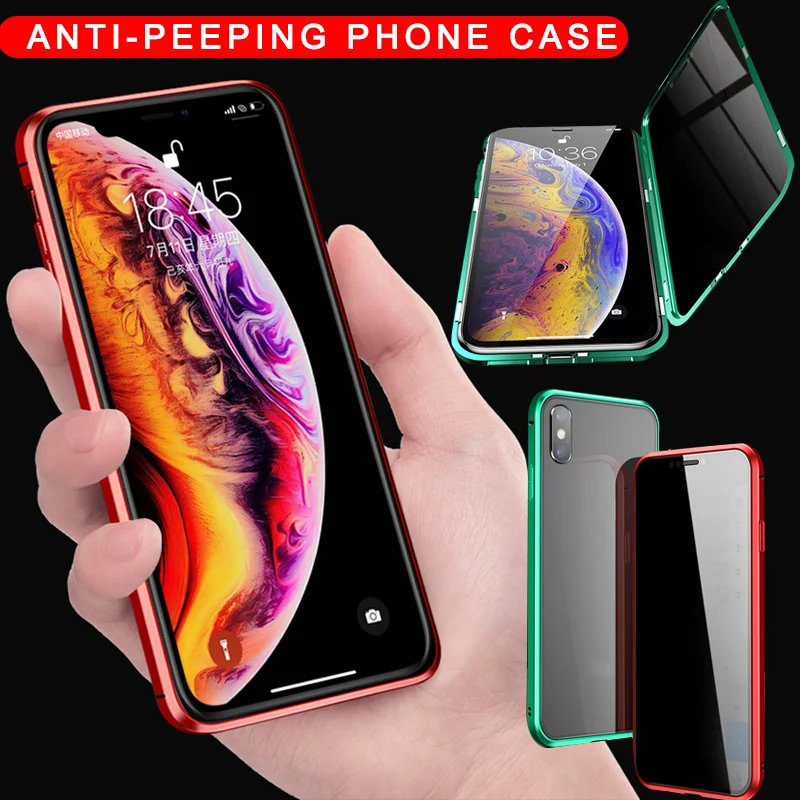 

Anti-peep Magnetic Phone Case Protective Case with Double Sides Tempered Glass Screen Protect Film DJA99