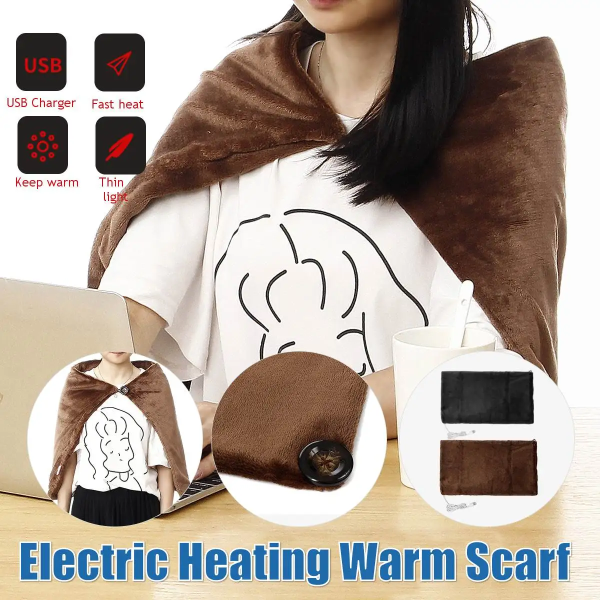 50x60 см автомобильное домашнее электрическое грелочное одеяло, коврик на плечо для шеи, переносная нагревательная шаль, USB, мягкая, 5 В, 5 Вт, зимняя теплая, забота о здоровье