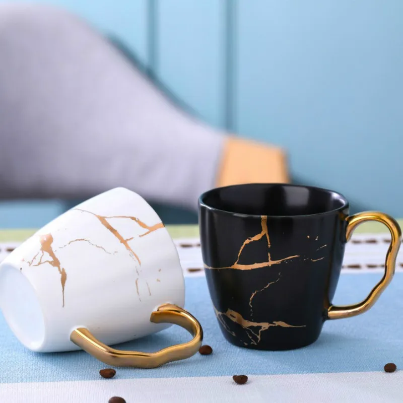 

Nordic wind light luxury golden marble cup coffee matte ceramic cup amazon cross-border express mug