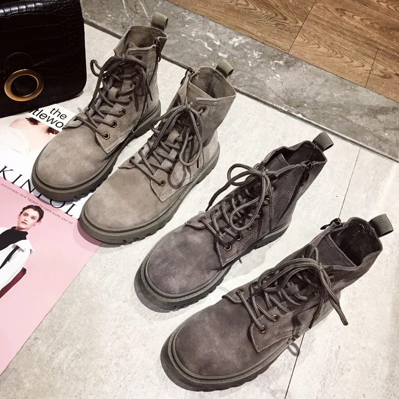 

Retro Women's Boots 2019 Autumn and Winter New Hundred with Jeans Wearing Martin Boots Thick with Short Boots Women's Shoes