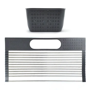 

Draining Basket Sink Roll-up Dish Drying Rack Stainless Steel Foldable Kitchen Dry Drainer Rack Shelf Storage Holder Organizer
