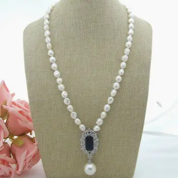 

H061706 26" White Baroque Pearl Necklace Sea Shell Pearl CZ Pendant