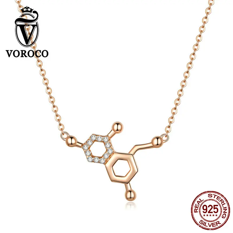 

VOROCO Real 925 Sterling Silver Pendant Necklace Love Formula Geometric Chain Necklace for Women Original Design Jewelry BKN361