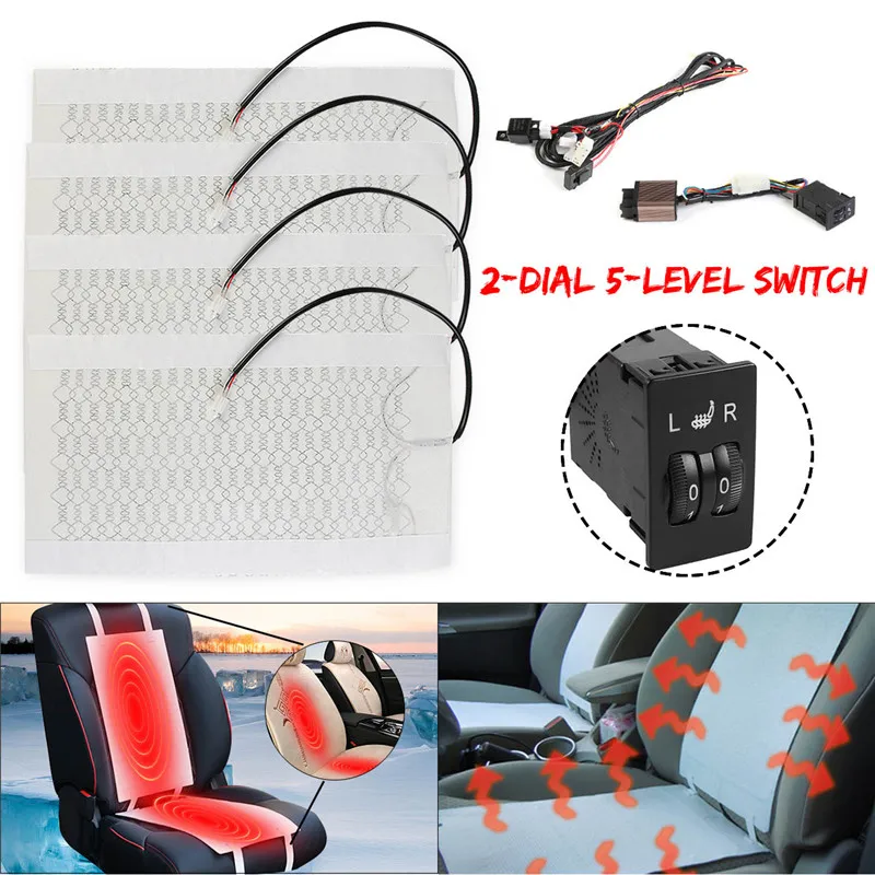 2 Seats 4 Pads Universal Carbon Fiber Heated Seat Heater 12V Pads 2 ...