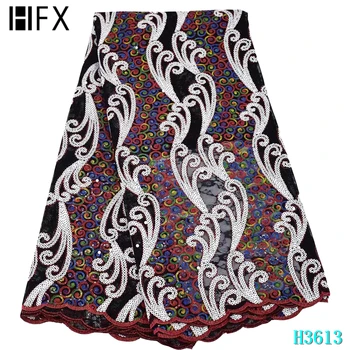 

HFX African Sequins Net Mesh Lace Fabric High Quality Lace 2020 French Tulle Lace Nigerian Lace Fabrics For party dress H3613