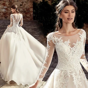 GRAN VENTA ❤️ Vestido De novia clásico Mrs Win, De manga larga, con botones en la espalda, De lujo, De princesa, De talla grande, 2020 - discount item 32% OFF Bodas y eventos