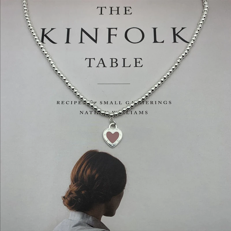 

SHINETUNG S925 sterling silver fashion enamel tag 4mm round bead necklace, 1: 1 high-end female jewelry with logo