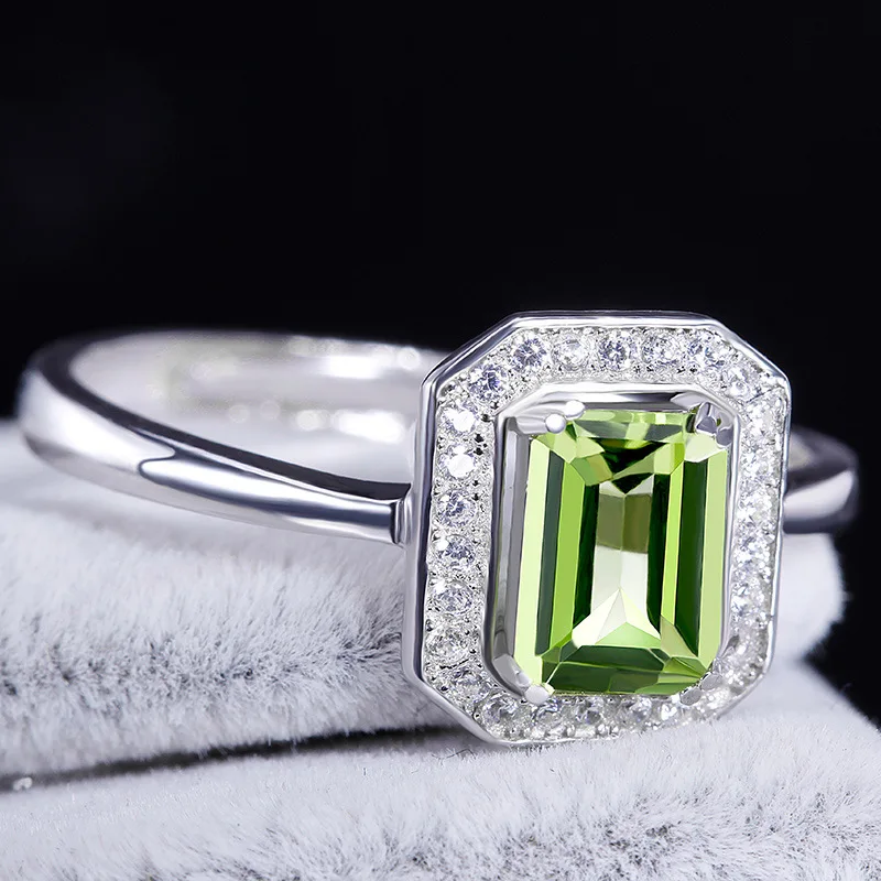 Bague Ringen, Настоящее серебро пробы, кольцо для женщин с прямоугольником 7*5 мм, натуральный оливин, драгоценный камень, хорошее ювелирное изделие, свадебные подарки