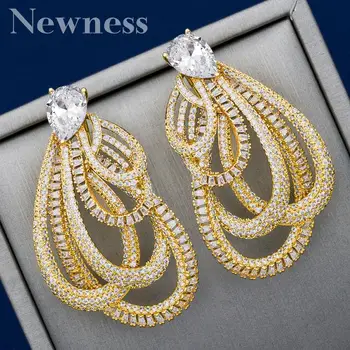 

Newness Luxury Water Drop AAA Cubic Zirconia Gold Color Dubai Wedding Copper High Quality Fashion Earring Jewelry