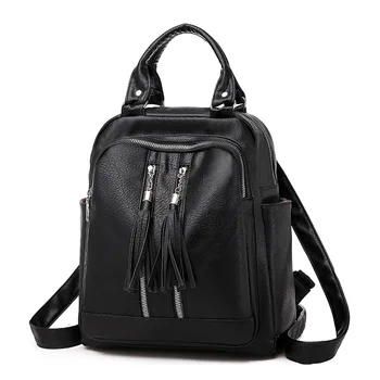 

2020 Casual PU leather Backpack Women Black Waterproof School Bags for Teenage Girls High Quality Fashion Travel Tote Backpack