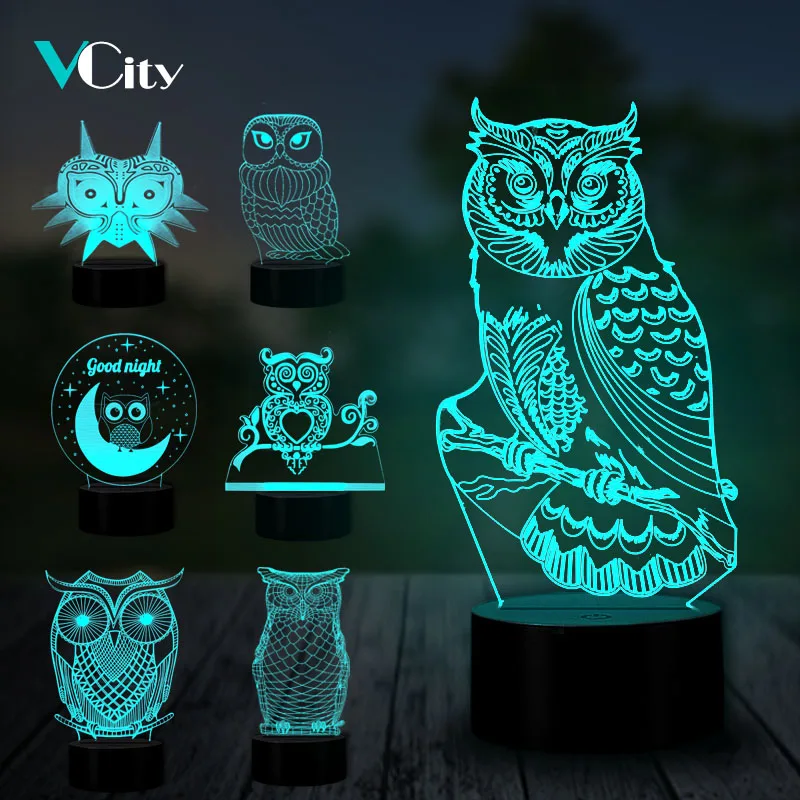 VCity Сова 3D USB Светодиодная лампа сенсорный пульт ночник спальня атмосферные