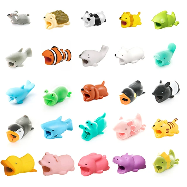 32 protectores de cable de carga de dibujos animados coloridos para  cargador USB, protector de cable de silicona para animales, protectores de  cables