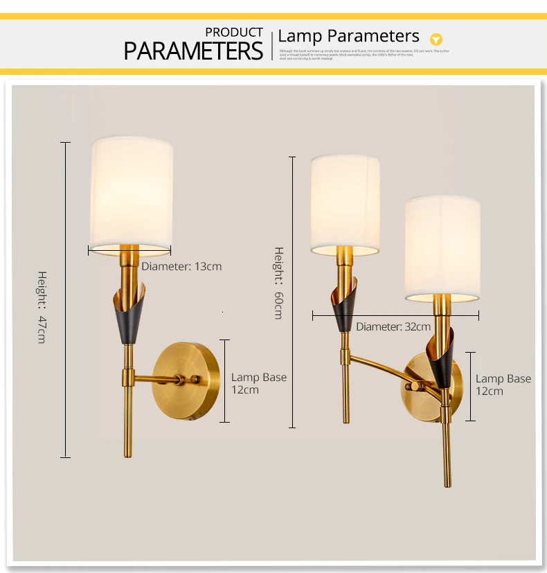 E14 Светодиодный светильник бесплатно) скандинавский светодиодный настенный светильник 1/2 настенный светильник для ванной комнаты/спальни светильник s тканевый абажур Настенный бра Золотой wandlamp