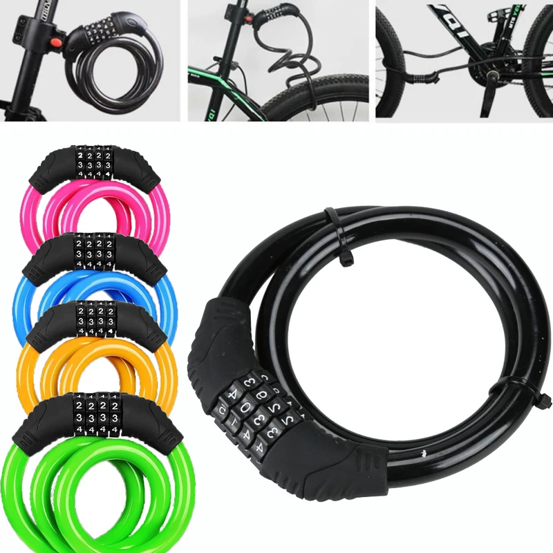 Bicycle Lock 4 Digit Code Combination12mm By 650mm Steel Anti-Theft Strong Security Bracket Chain Bike Accessories | Спорт и