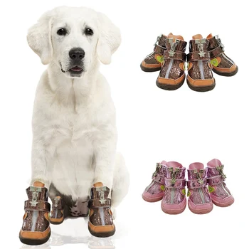 

Pet Dog Shoes Breathable Fabric Reflective Hook Loop Soft Comfortable Non-Slip Retro Colorful Shiny Pet Shoes