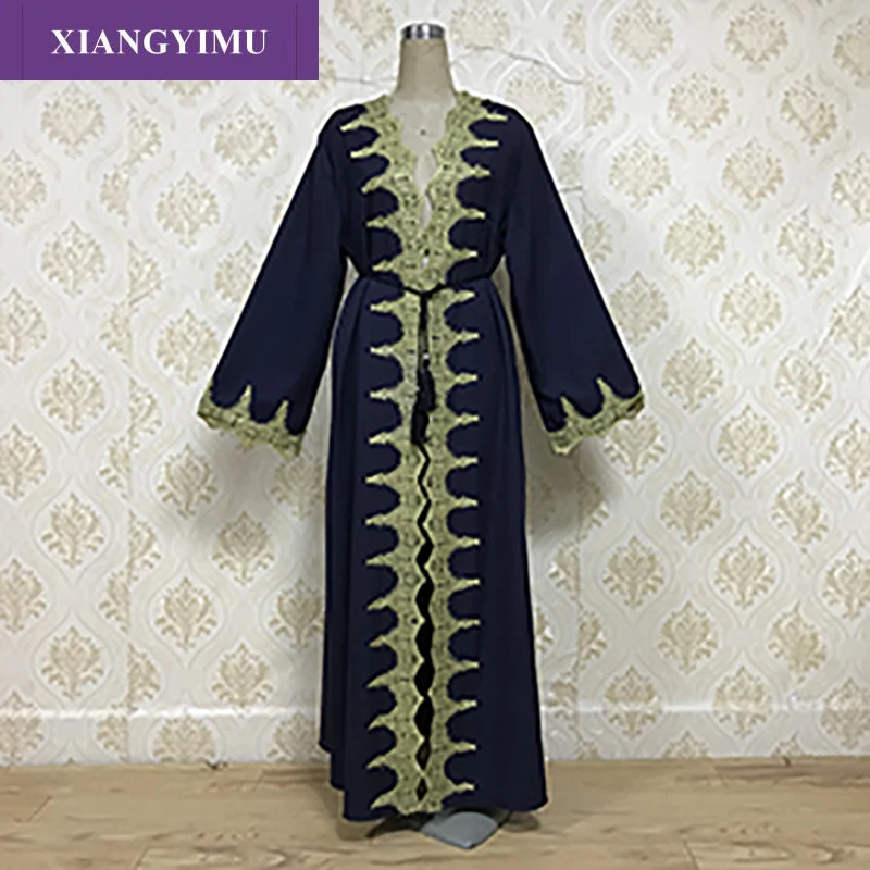 F814 abaya длинный открытый кардиган женское мусульманское платье с вышивкой для дам Дубай халат с длинным рукавом арабский Макси-платье