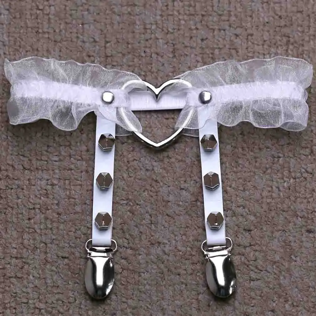 Description Picture 5 of item1PC 4 Colors Women Girl Gorgeous Punk Gothic Heart-shape Ring Spikes Elastic Lace Garter Belt Retro Suspender Flower Harness
