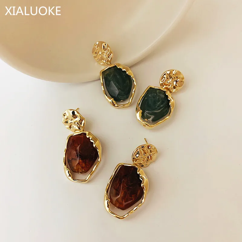XIALUOKE S925 игла Гипербола геометрические нерегулярные серьги из смолы подвески