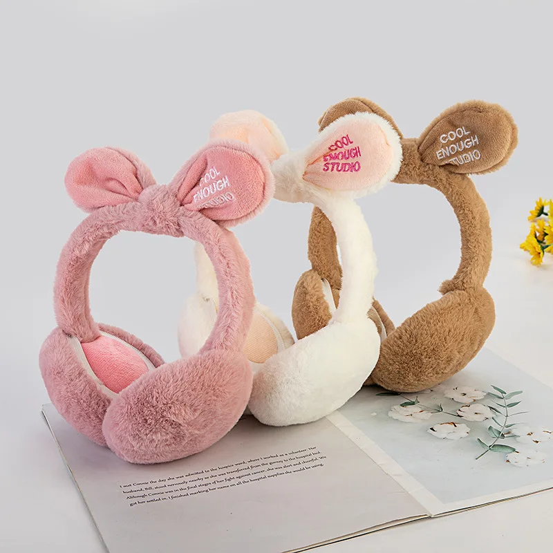 Fashion Girl's Fur Winter Ear Warmer Earmuffs Nowknot Rabbit Ear Muffs Comfortable Foldable Letter Outdoor Headband Gift
